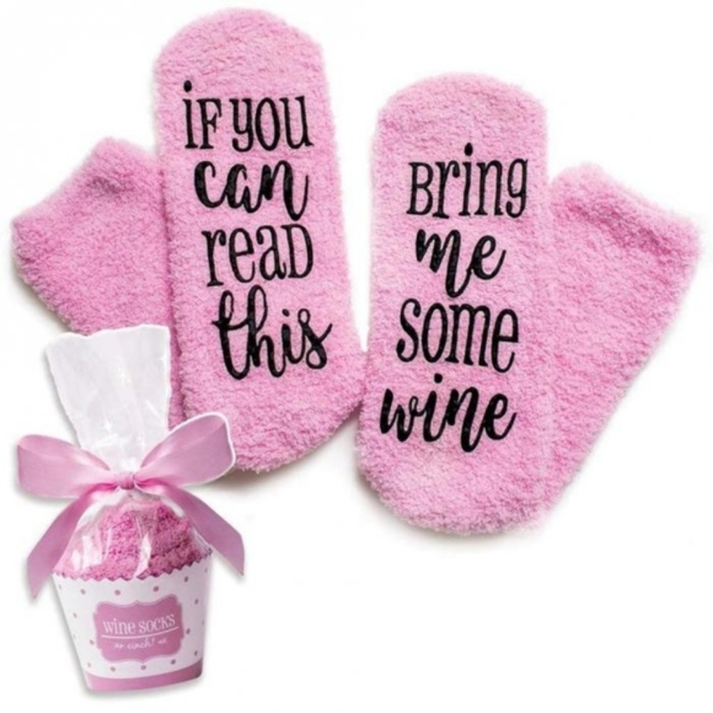 New! GIFT! Bring Me Some Wine Fuzzy Slipper Socks